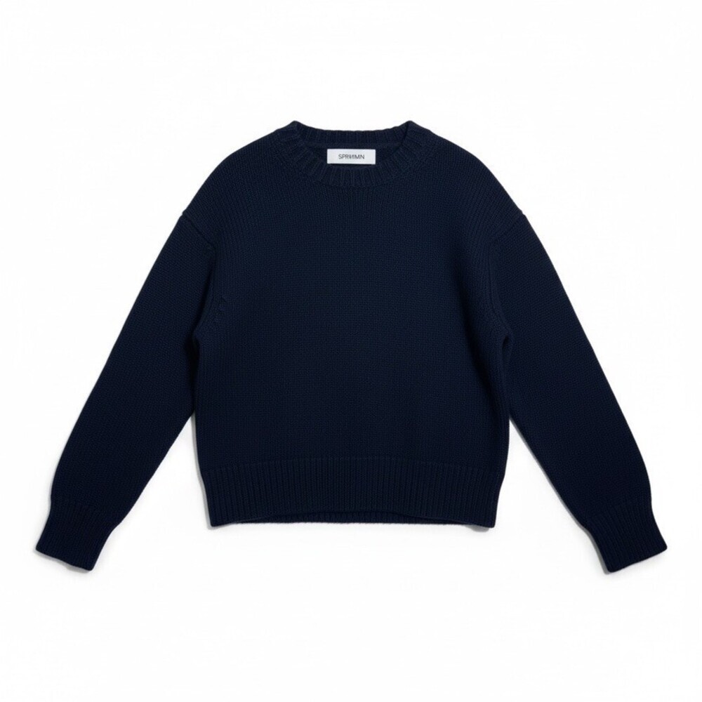 SPRWMN Heavy 100% Cashmere Knit Stretch Oversized sweater Navy Blue Size XS - Picture 2 of 7